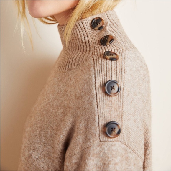 Anthropologie Margarita Tunic Sweater Taupe Mock Neck Knit Pullover Size Medium - Picture 4 of 11